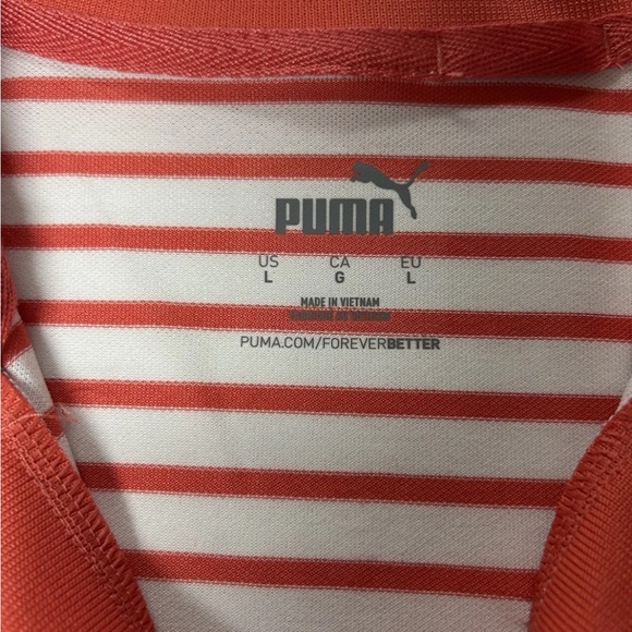 Puma Women's Everyday Striped White Glow/Salmon Pique Polo Shirt Multiple Sizes - Picture 12 of 16